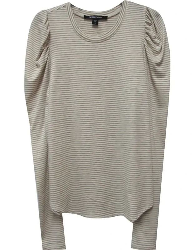 Shirred Sleeve Stripe Top