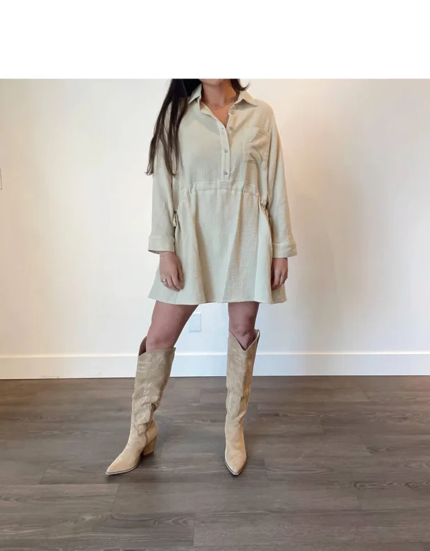 Drawstring Waist Shirt Mini Dress