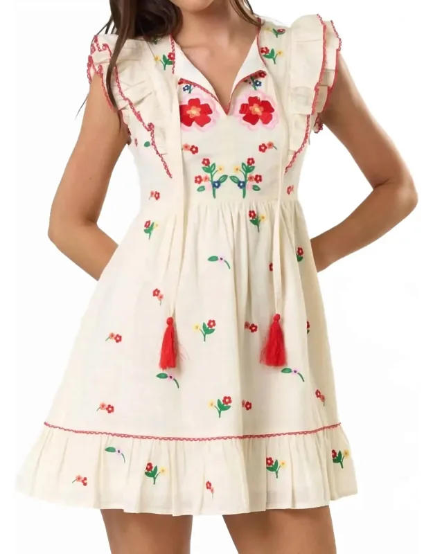 Ruffle Sleeve Embroidered Mini Dress