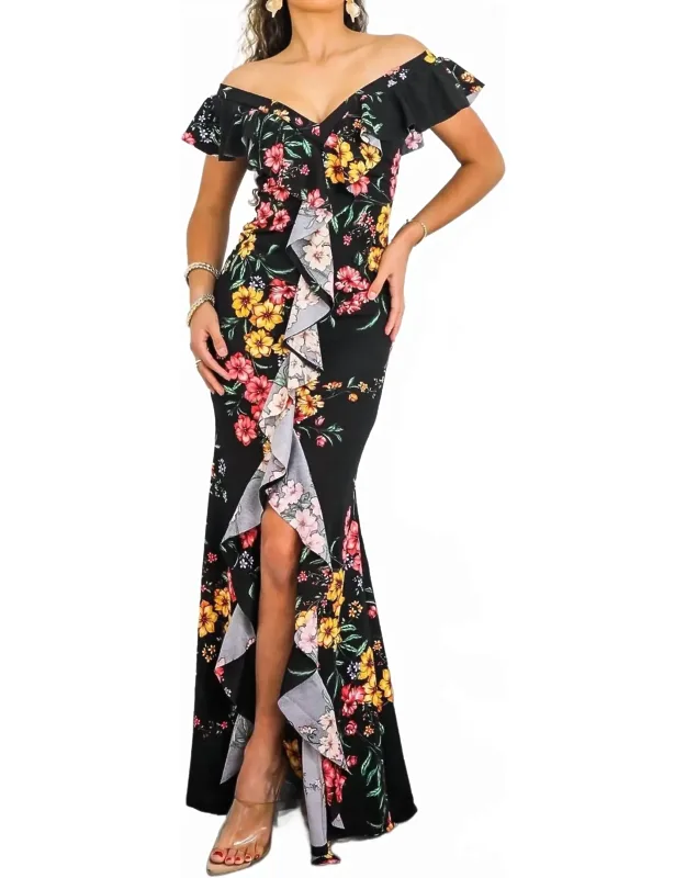 Two-way Floral Ruffle Maxi Dress