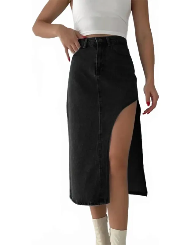 Thigh Slit Denim Skirt