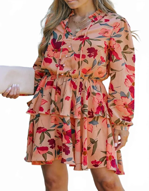 Frilled Collar Long Sleeve Floral Dress