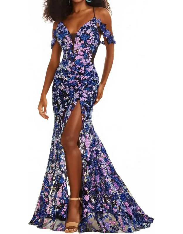 Embroidered Sequin Tulle Mermaid Prom Dress