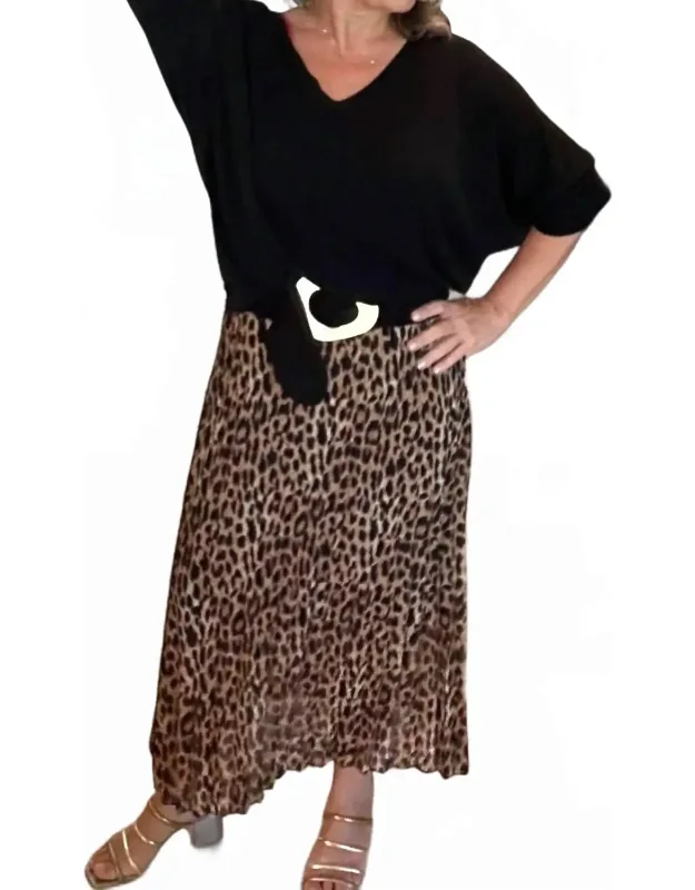 Pleated Animal Print Skirt