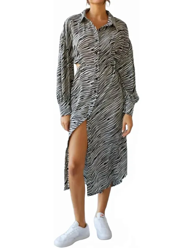 Ripple Cut Out Shirt Dress