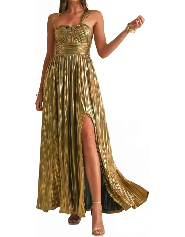 Metallic Pleat Maxi Dress