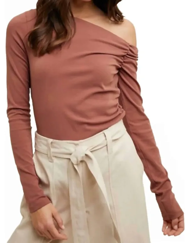 Asymmetrical Neck Ribbed Knit Top