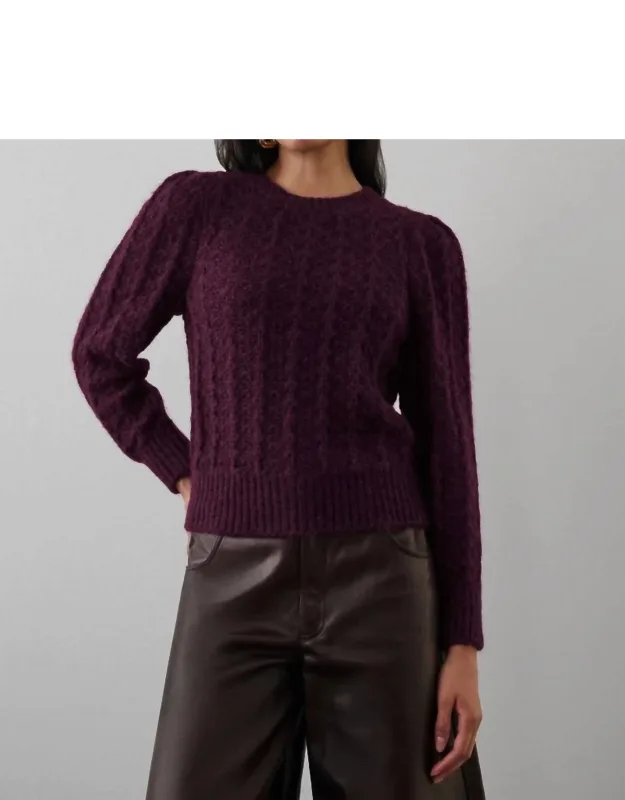 Plush Pointelle Puff Sleeve Crewneck Sweater