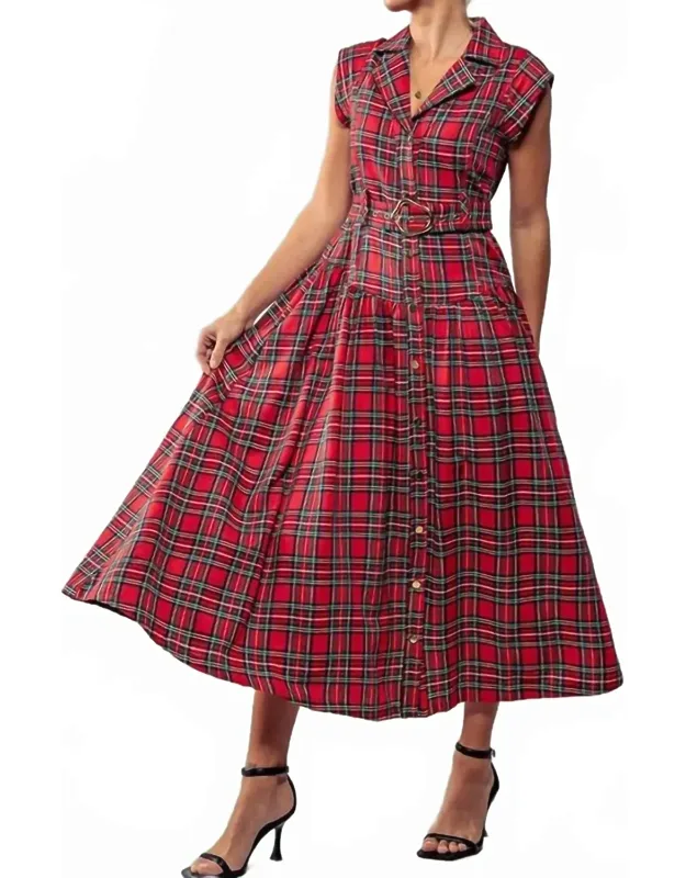 Dashing Plaid Belted A-line Dress