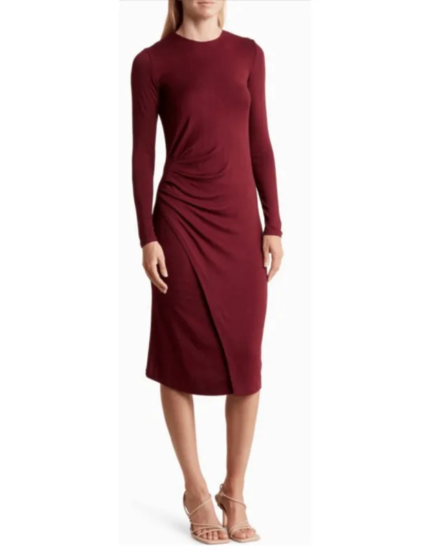 Gathered Long Sleeve Midi Dress