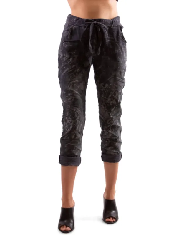 Brillare Silver Glitter Splashed Paint Tie Waist Cropped Pants