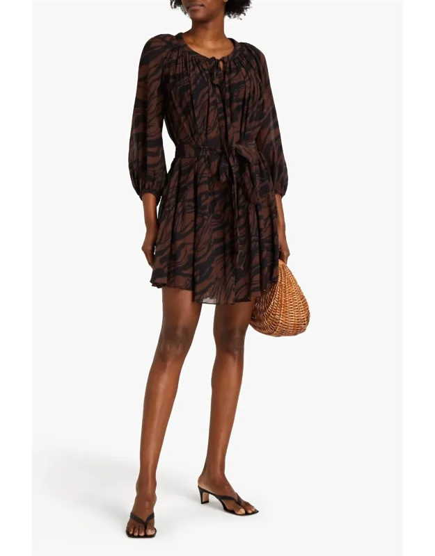 Gathered Tiger-print Cotton And Silk-blend Crepon Midi Dress