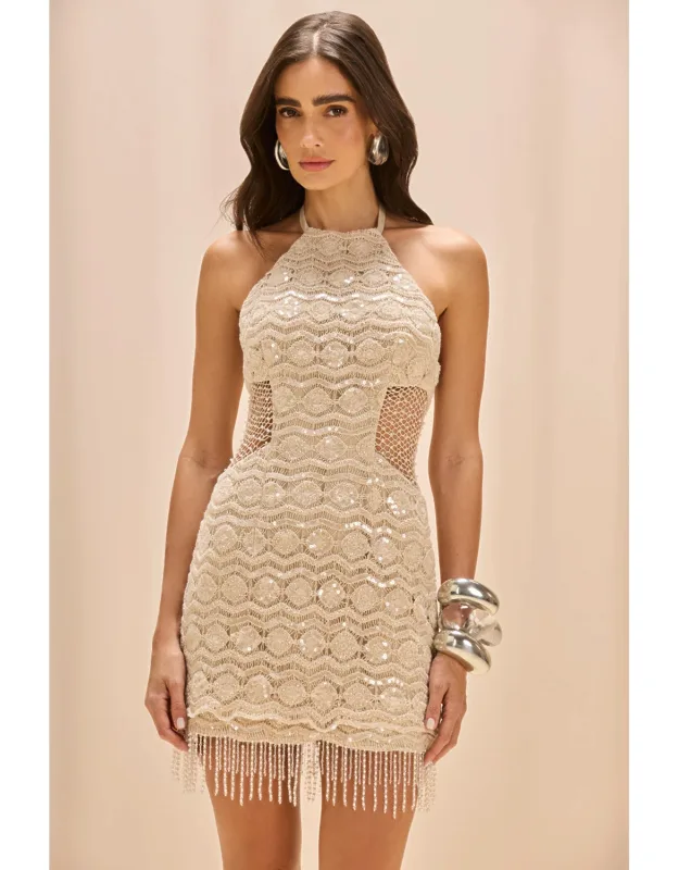 Crochet Bloom Halterneck Mini Dress
