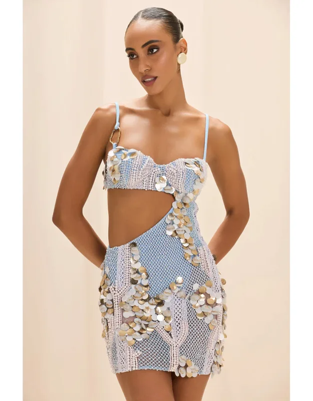 Seashell Embroidery Cut Out Mini Dress