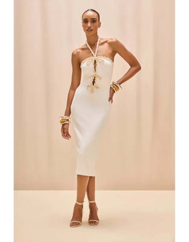 Knit Embroidered Halterneck Midi Dress