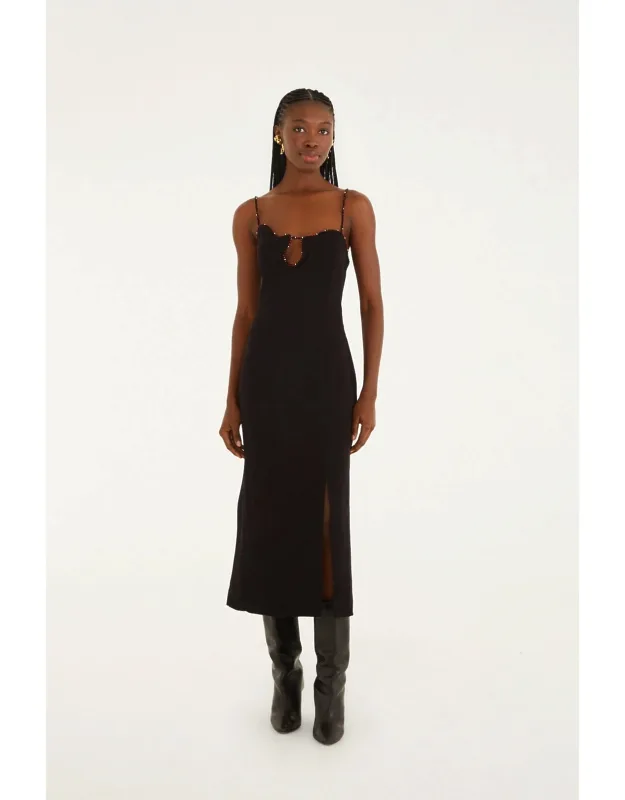 Beaded Neckline Sleeveless Midi Dress