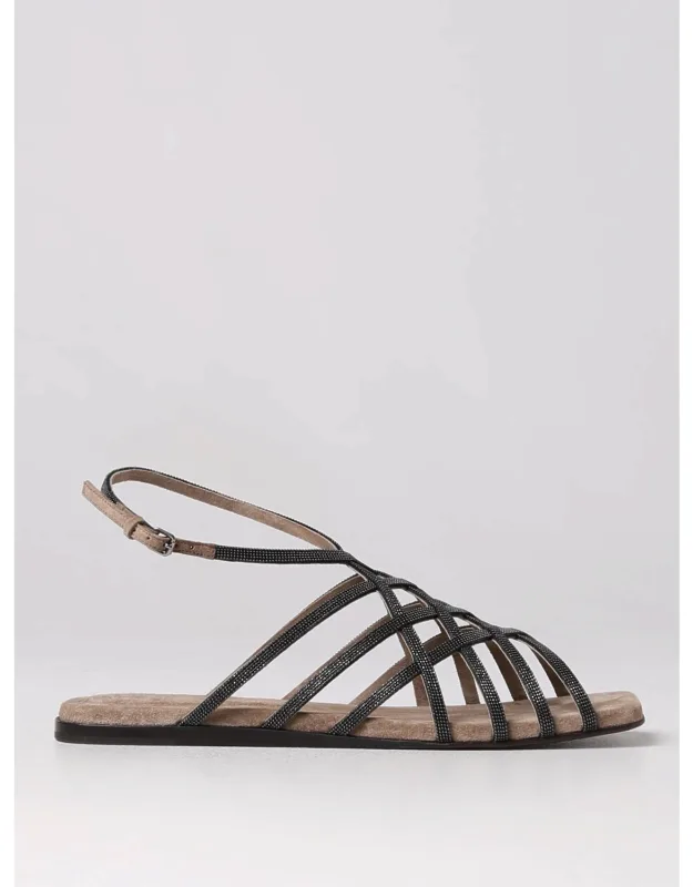 Sandals In Leather With Jewel