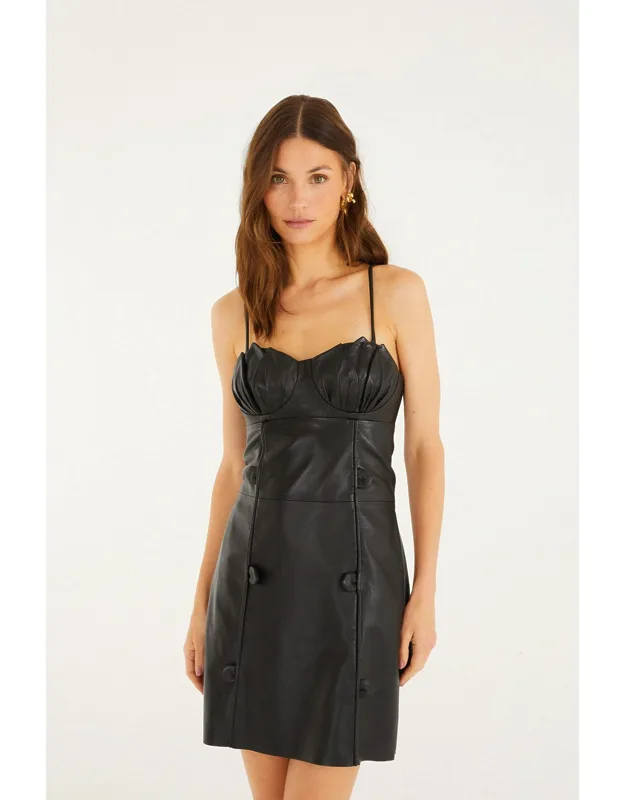 3d Flower Leather Mini Dress