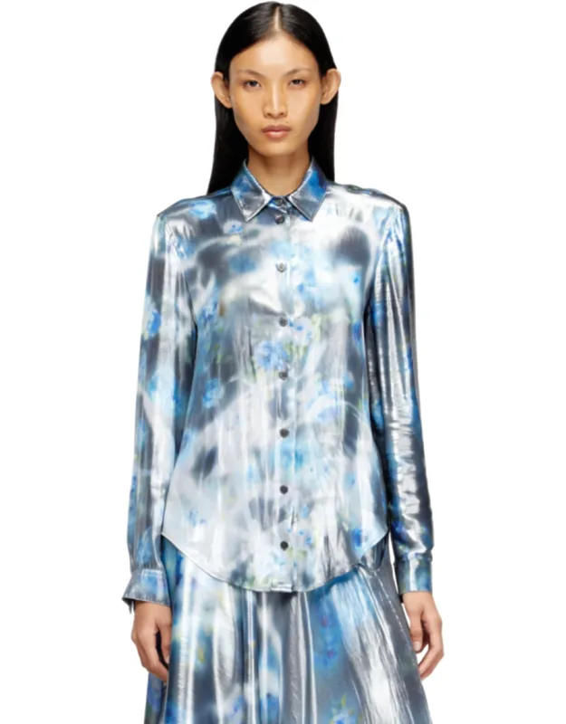 Metallic Shirt With Blurred Roses Print