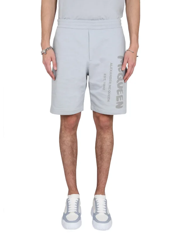 Bermuda Shorts With Graffiti Logo Print