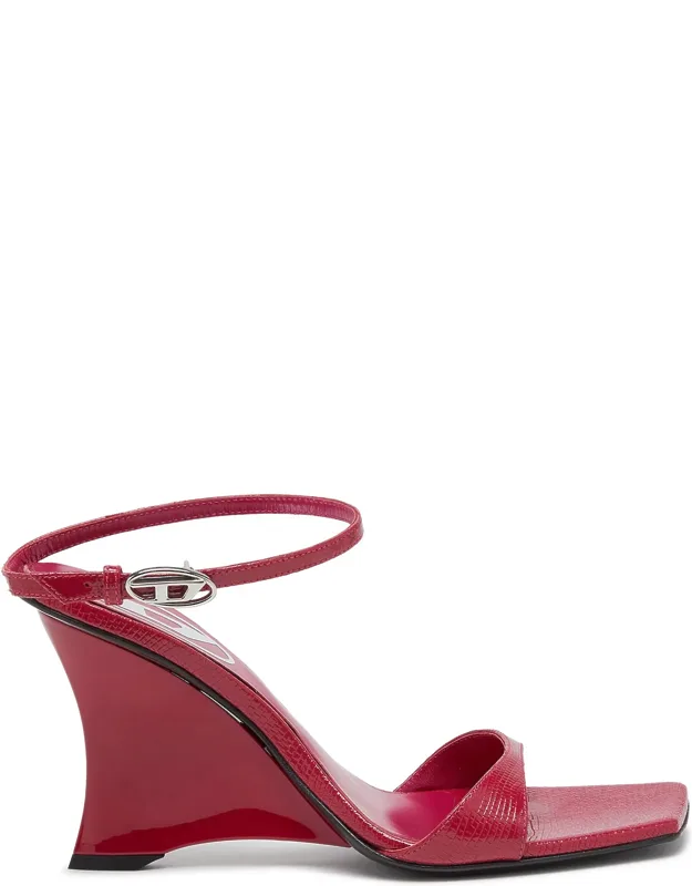 D-amber-wedge Sandals In Lizard-effect Leather