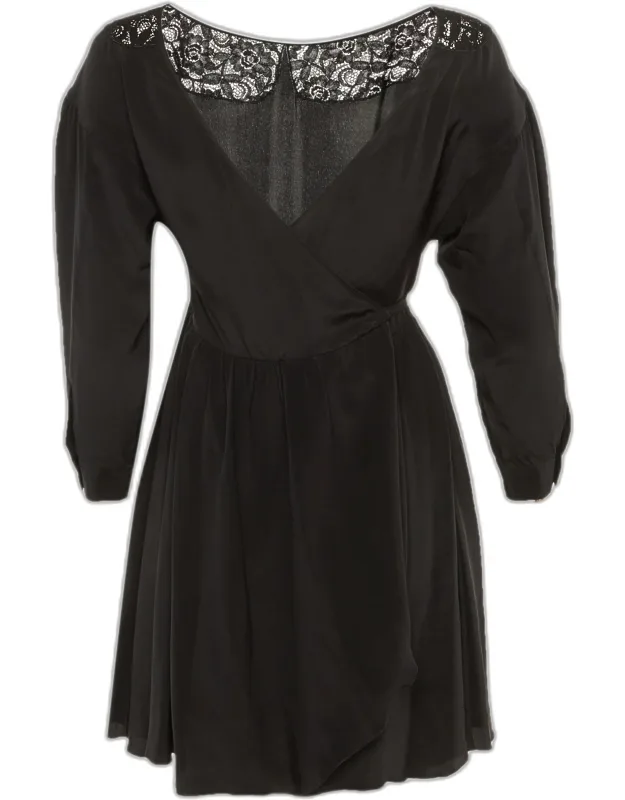 Silk Lace Detail Wrap Around Mini Dress