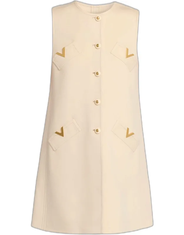 Wool-cashmere Button-front Vest Dress