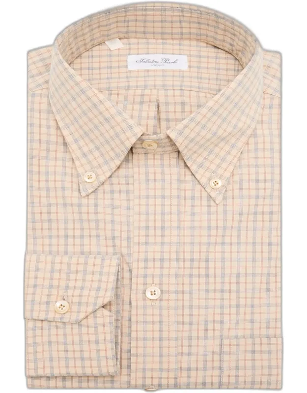 Cotton Micro-plaid Pocket Button-down Shirt