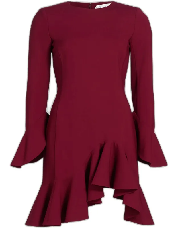 Asymmetric Ruffle Long-sleeve Mini Dress