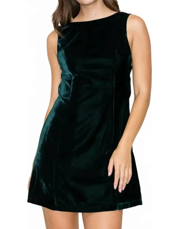 Velvet Mini Dress With A V-back And Waist Ribbon
