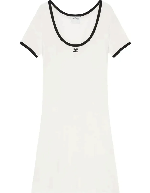 Holistic Contrast Mini Dress With Embroidered Logo And Scoop Neck