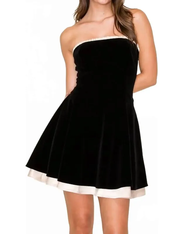 Velvet Panel Satin Bandeau Corset Mini Dress With Lace-up Back Accent
