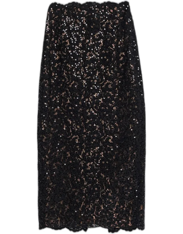 Sequined Floral Lace Maxi Skirt