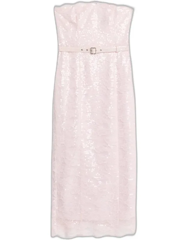 Belted Sequined Lace Midi Dress