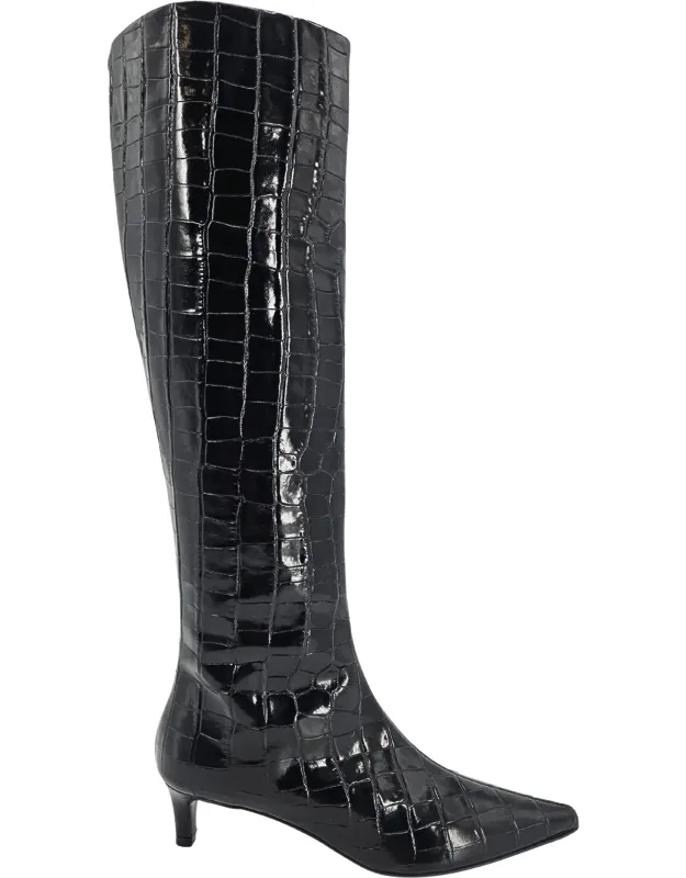 Moc Croc Pointy Toe Kitten Heel Boots