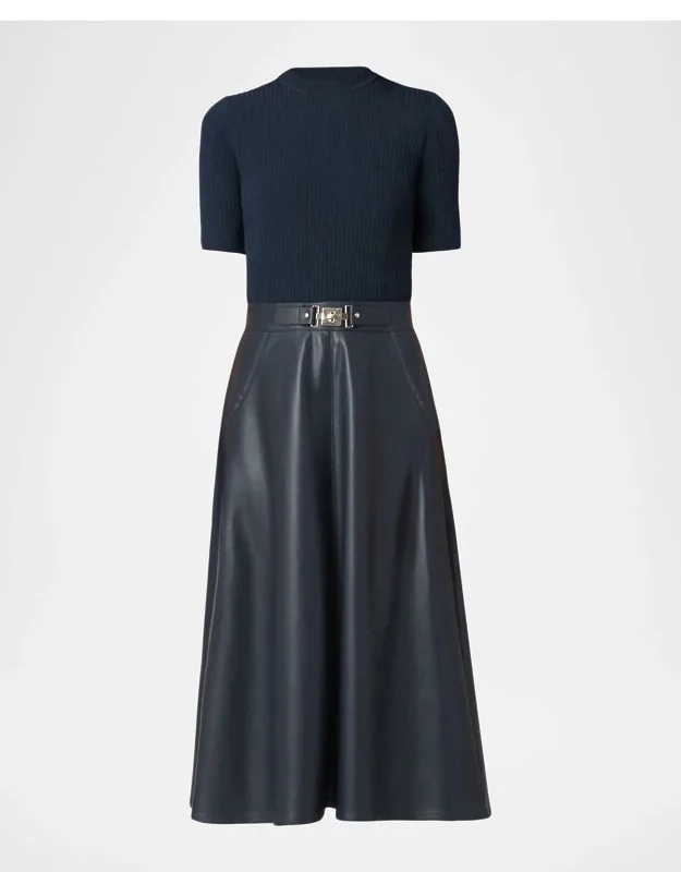 Knit & Faux Leather Midi Dress