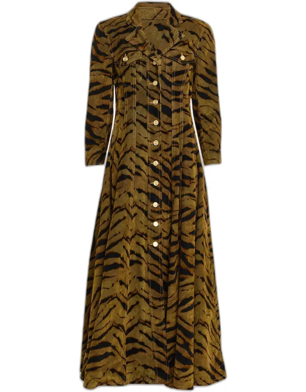 Tiger-print Denim Maxi Dress