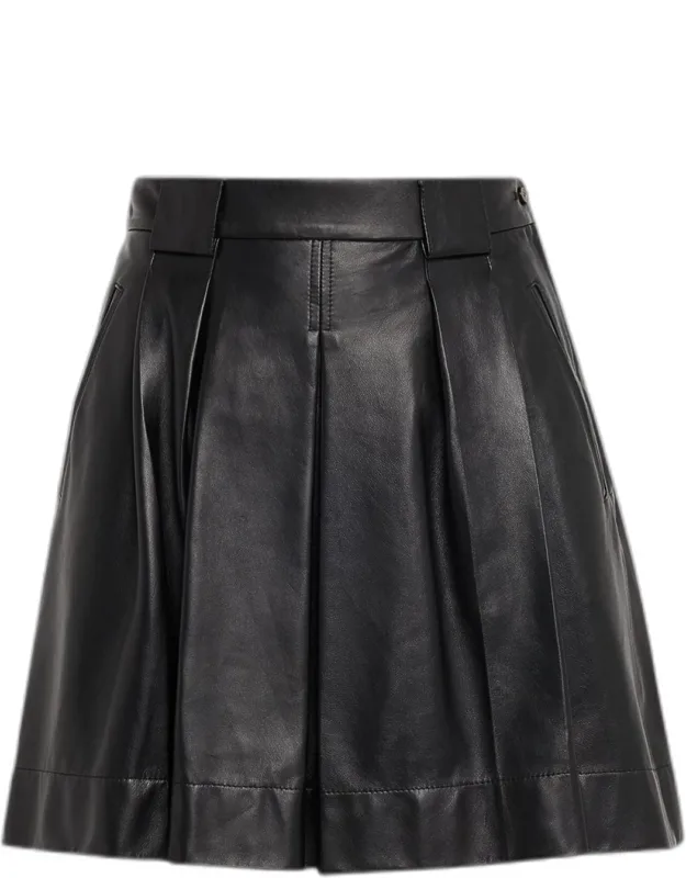 Pleated Nappa Leather Mini Skirt