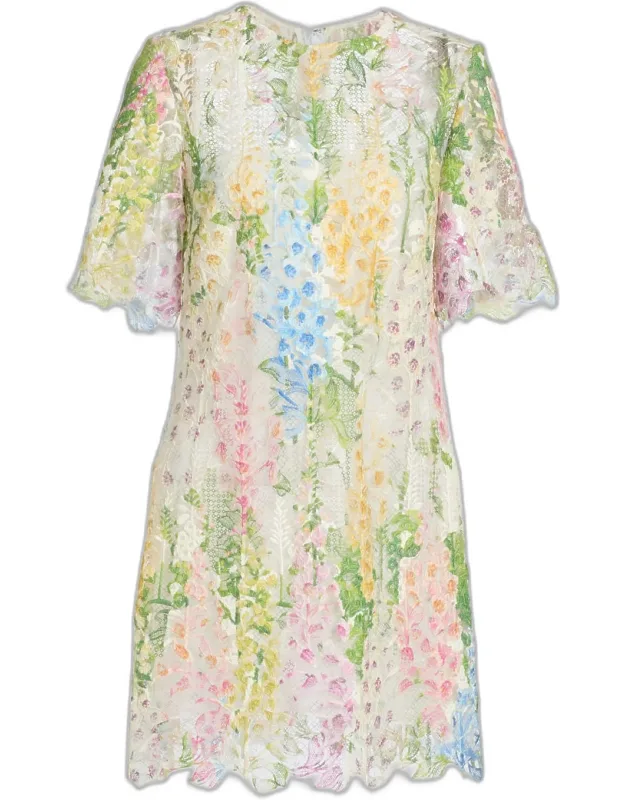 Foxglove-print Lace Mini Dress