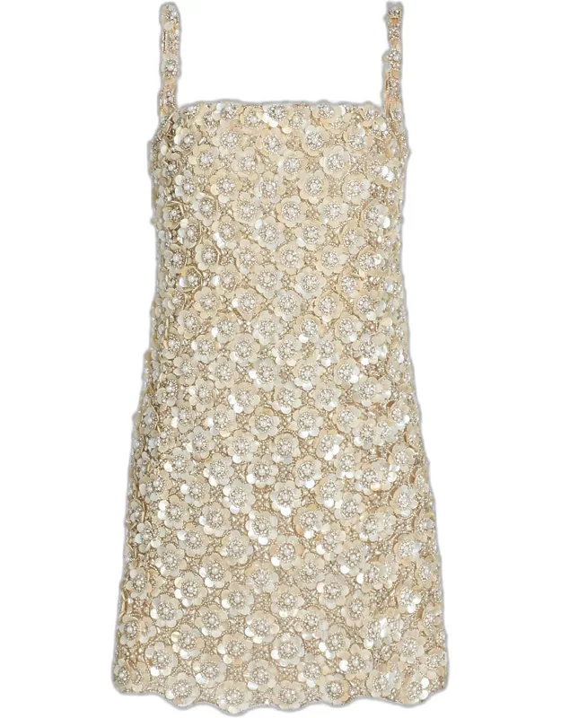 Pearly Embroidered Sleeveless Mini Dress