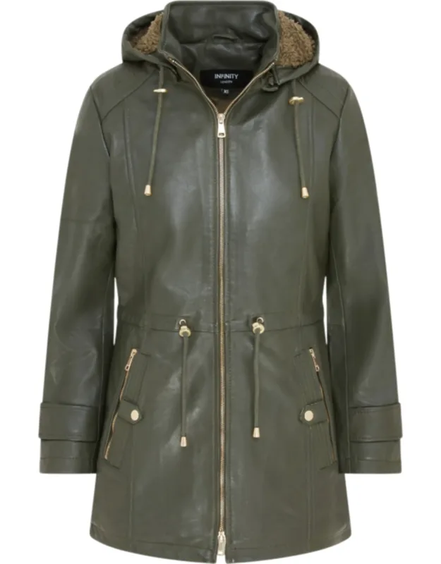 Leather Parka With Detachable Borg Hood