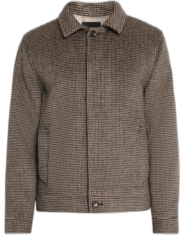 Houndstooth Button-front Bomber Jacket