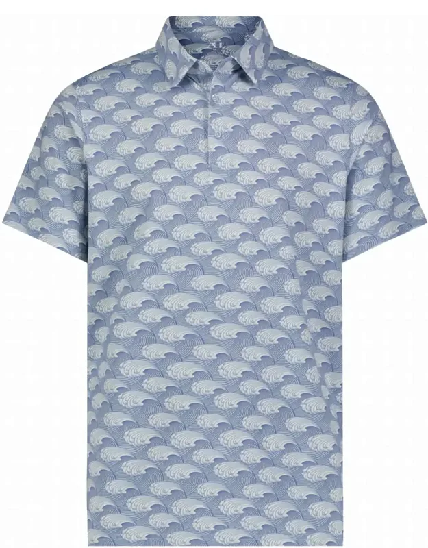 Performance Short Sleeve Shirt In Waves With Classic Collar And Button Closure