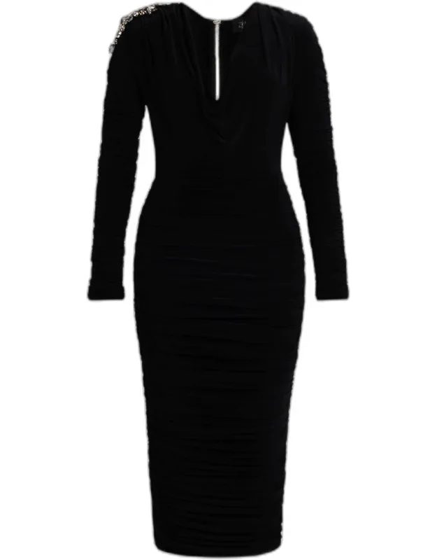 Embellished-shoulder Jersey Midi Dress
