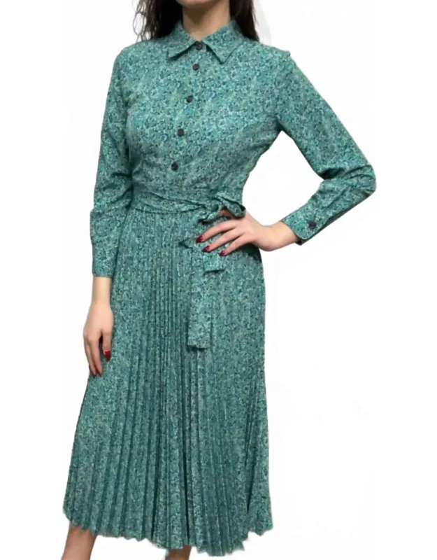 Buttoned And Pleated Midi Dress