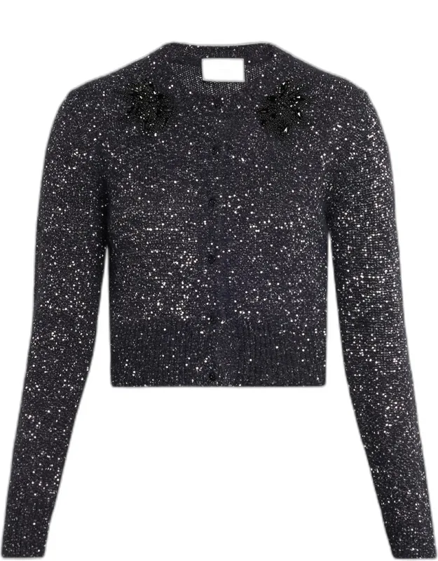 Crystal Embellished Paillette Knit Crop Cardigan