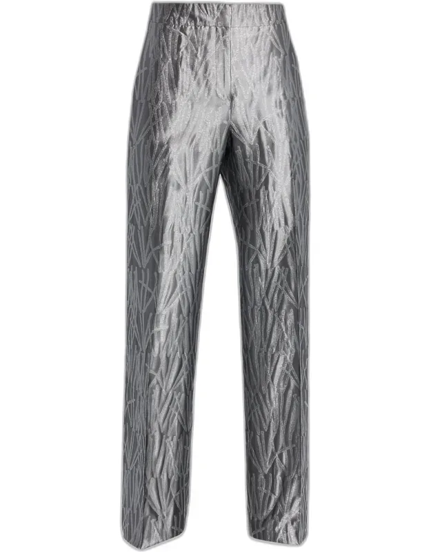 Metallic Jacquard Straight-leg Pants