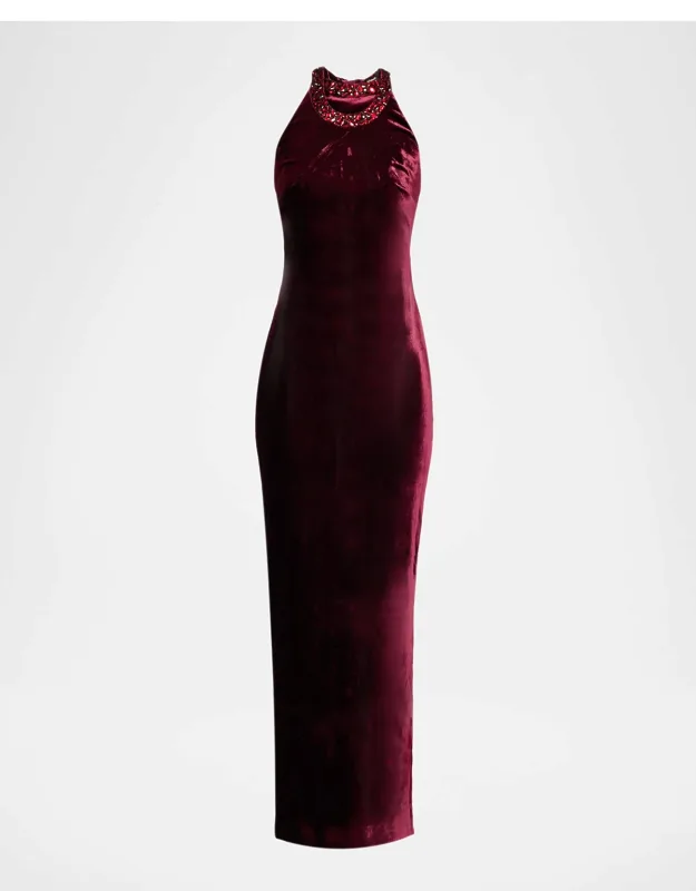 Halter Velvet Maxi Dress