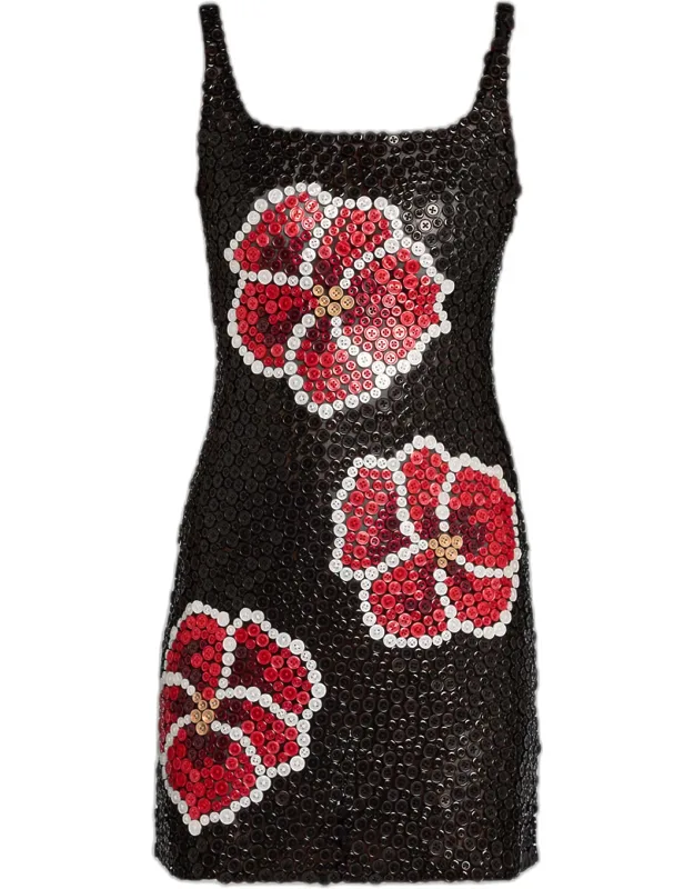 Pansy Button Appliqué Mini Dress