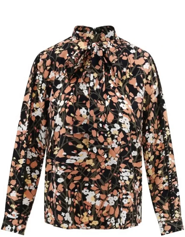Cuffed Spring Foliage Blouse With Front Tie